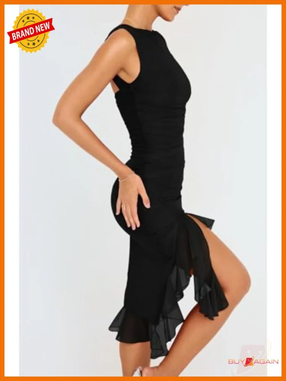 OQQ Women's Ruched Bodycon Dress Sleeveless Asymmetric Hem Club Party